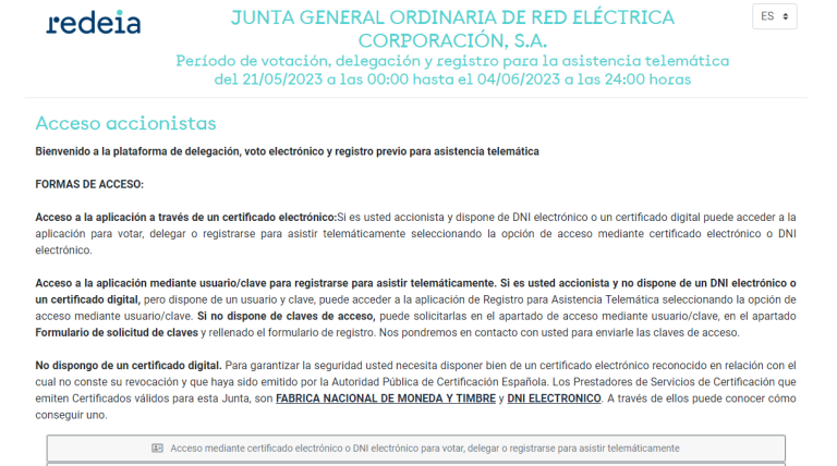Sistema de voto electrónico de la Junta General de Accionistas
