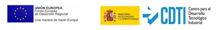 Logos de Unión Europea (Fondo Europeo de Desarrollo Regional) y Ministerio de Economía y Competitividad (Centro para el Desarrollo Tecnológico Industrial)