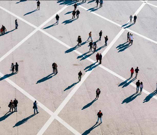 People strolling in a square