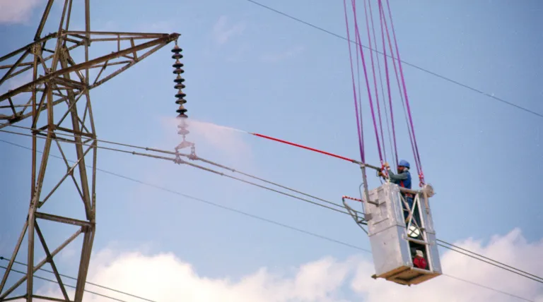 Cleaning of insulators on an electricity tower via a gondola