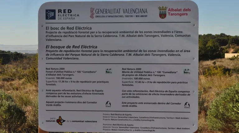 Red Eléctrica recupera una parte de la sierra Calderona (Valencia), afectada por un incendio forestal en el 2008.