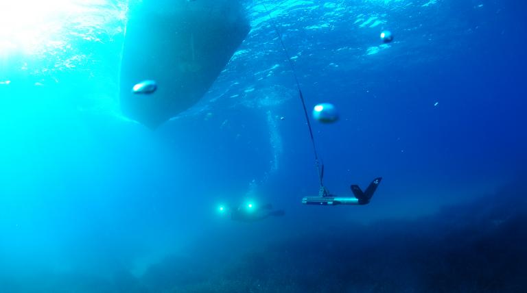 Detección de praderas de posidonia, elementos biológicos e infraestructuras para concretar el trazado del cable.