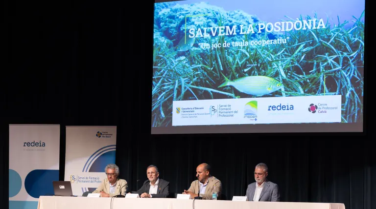 Representantes de Redeia, IMEDEA-CSIC y Redeia inauguran la jornada de conocimiento de Posidònia Al'Aula