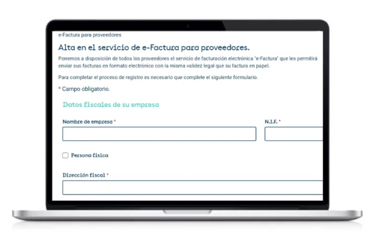 Captura del formulario de alta de proveedores.